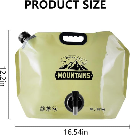 Collapsible 8L Water Storage Bag, BPA-Free Portable Folding Water Jug with Adjustable Faucet, Leakproof Emergency Water Bag for Camping, Hiking, Riding, Outdoor Sport (BEIGE, 2)-NeatNest