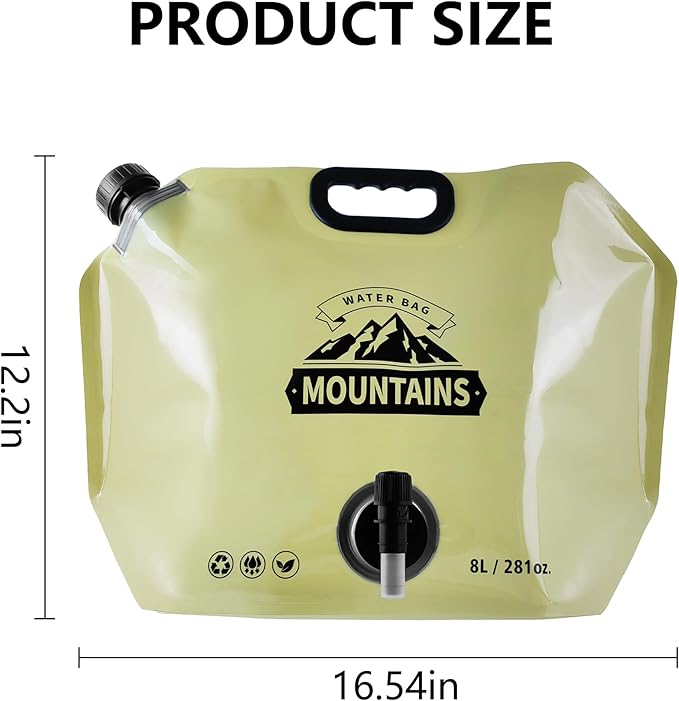 Collapsible 8L Water Storage Bag, BPA-Free Portable Folding Water Jug with Adjustable Faucet, Leakproof Emergency Water Bag for Camping, Hiking, Riding, Outdoor Sport (BEIGE&GREEN, 4)-NeatNest