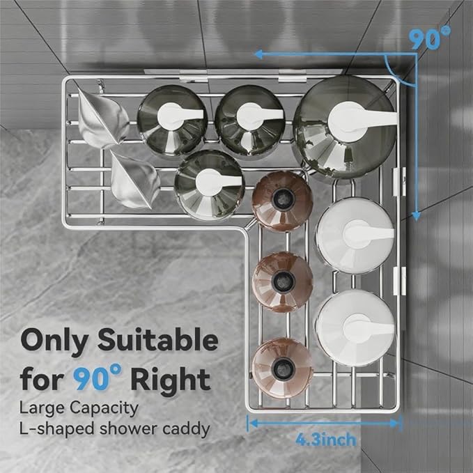 Adhesive Shower Caddy Shelf Organizer Rack,Rustproof Stainless Steel Bathroom Organizer with Large Capacity, No Drilling Corner Shower Shelves for Bathroom Storage & Home Decor