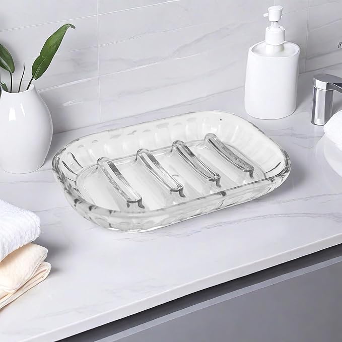 AMUONTY 2 Pack Soap Dish Holder for Bar Soap, Bathroom Soap Dishes Bar Soap Holder Tray, Soap Dishes for Shower Bathroom, Kitchen Sink Soap Dish, Clear-NeatNest