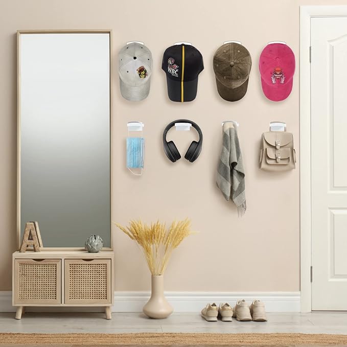 Hat Hooks for Wall, Headband Holder Adhesive No Drilling Hat Racks Organizer for Door Closet, White, 28-Pack-NeatNest