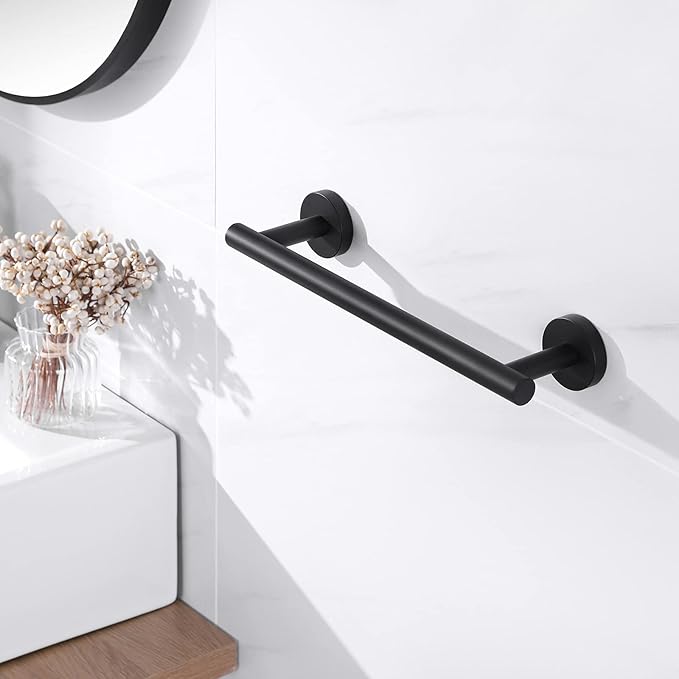 KES 9.6 Inches Matte Black Hand Towel Bar Bathroom Towel Holder Kitchen Dish Cloths Hanger SUS304 Stainless Steel RUSTPROOF Wall Mount, Total Length 12 Inch, A2000S30-BK