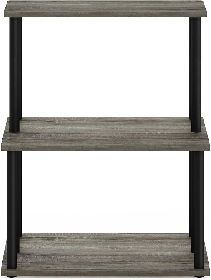 Furinno Turn-N-Tube 3-Tier Toolless Kitchen Storage Shelf, French Oak Grey/Black-NeatNest