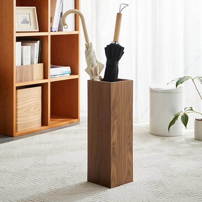 HOMSFOU Umbrella Stand Wood Umbrella Holder Farmhouse Umbrella Bucket Square Wooden Umbrella Holder Canes Walking Sticks Holder for Home Office Entryway 6.3"L x 6.3"W x 19.7"H