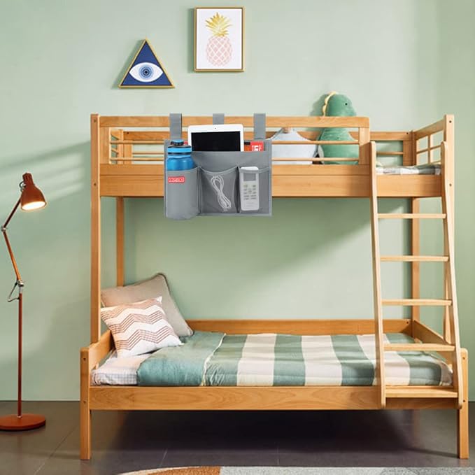 Hanging Bedside Caddy, Bedside Storage Organizer for Magazine, Phone, Remote control (4 Pockets-Grey)-NeatNest