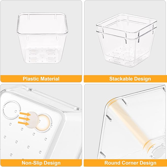 SMARTAKE 28 Piece Drawer Organizers with Non-Slip Silicone Pads, 4-Size Desk Drawer Organizer Trays Storage Tray for Makeup, Jewelries, Utensils in Bedroom Dresser, Office and Kitchen, Clear-NeatNest