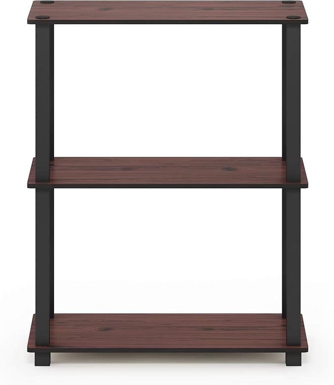 Furinno Turn-S-Tube 3-Tier Compact Multipurpose Shelf Display Rack with Square Tube, Dark Cherry/Black-NeatNest