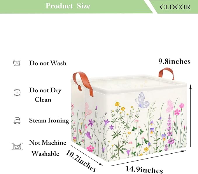 CLOCOR Rectangular Storage Basket Empty,Gift Basket,Waterproof Storage Bin with Handles,Room Decor(Flower)-NeatNest