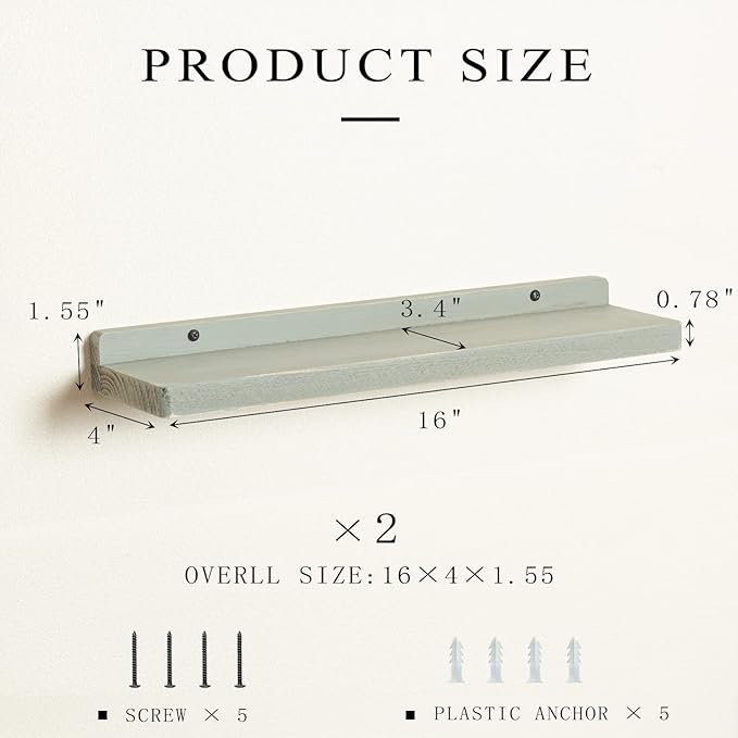 Freezing point Floating Shelves for Wall Set of 2 Natural Wood 16Inch Wall Shelf Decor Plant Display Collectibles Mounted Kitchen Bathroom Bedroom Corner Decorative Storage Stand Grey-NeatNest