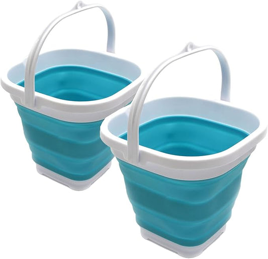 SAMMART Set of 2-2.6L (0.68 Gallon) Super Mini Sqare Collapsible Plastic Bucket - Foldable Square Tub - Portable Fishing Water Pail - Space Saving Outdoor Waterpot (2, Bright Blue)-NeatNest