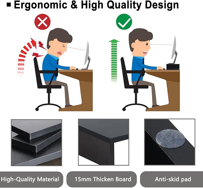 TEAMIX 2 Pack Monitor Stand Riser-20 inch, Black Desktop Stand for PC/TV/Laptop/Printer, Keyboard Shelf Organizer Wood Monitor Riser with Storage-NeatNest