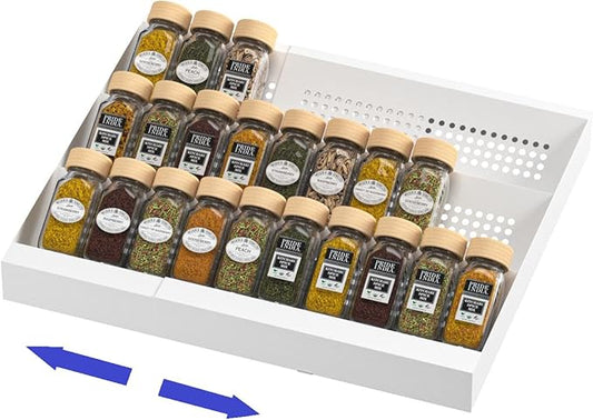 Expandable Metal Spice Drawer Organizer,3-Tier,Slanted Seasoning Jars Tray for Kitchen Cabinet Drawers Insert/Countertop (Jars not included)-3Tier,1pack/White-NeatNest