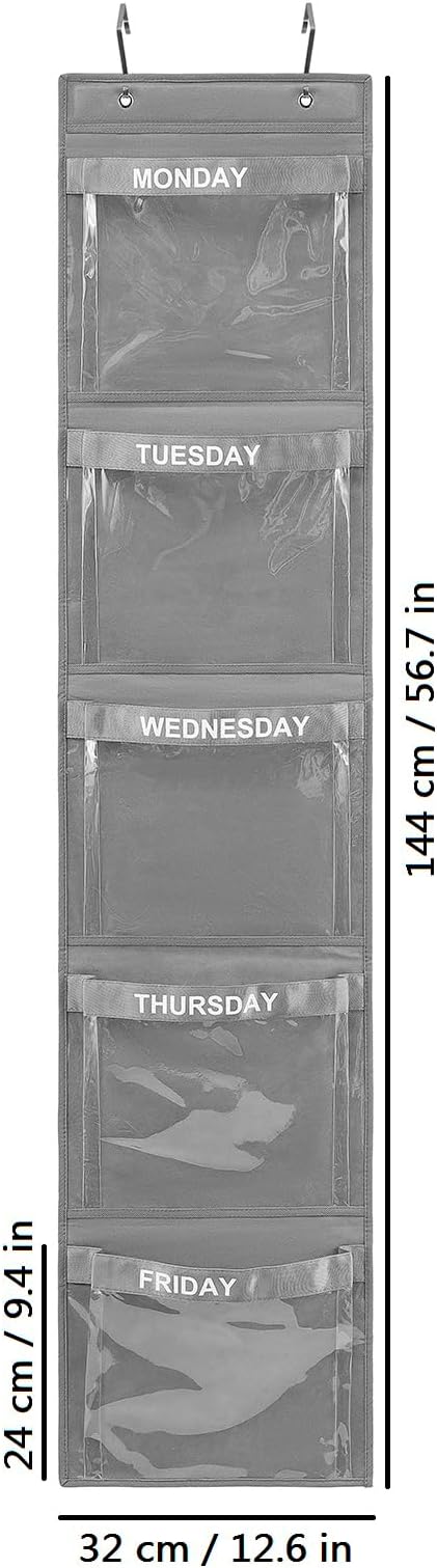 2 Pcs Day of Week Clothing Organizer Monday to Friday School Clothes Organizer for Kids Weekly Hanging Closet Organizer (GREY)-NeatNest