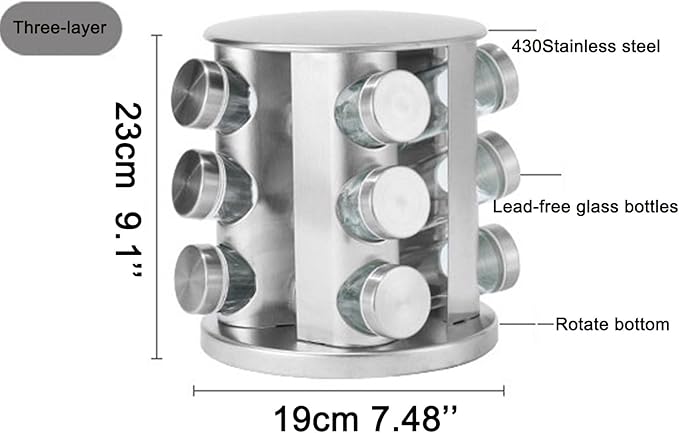 Spice rack-Revolving Spice Rack Set, Kitchen Spice Tower Organizer for Countertop or Cabinet -Desktop Rotating Seasoning Organizer(Stainless Steel) (Silver, 20-Jar)