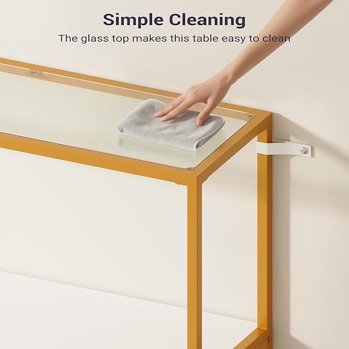 Console Sofa Table, 52" Modern Entryway Table, 2-Tier Open Shelf with Tempered Glass, Metal Frame Behind Couch Table with Gold Metal Frame for Living Room Hallway Entrance, White-NeatNest