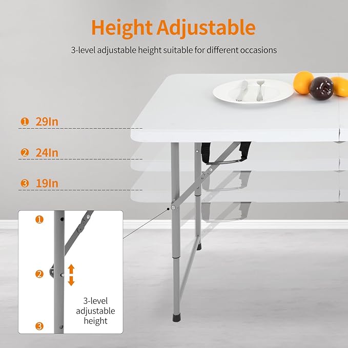 BestOffice Camping Folding 4 Foot Plastic Table, White-NeatNest