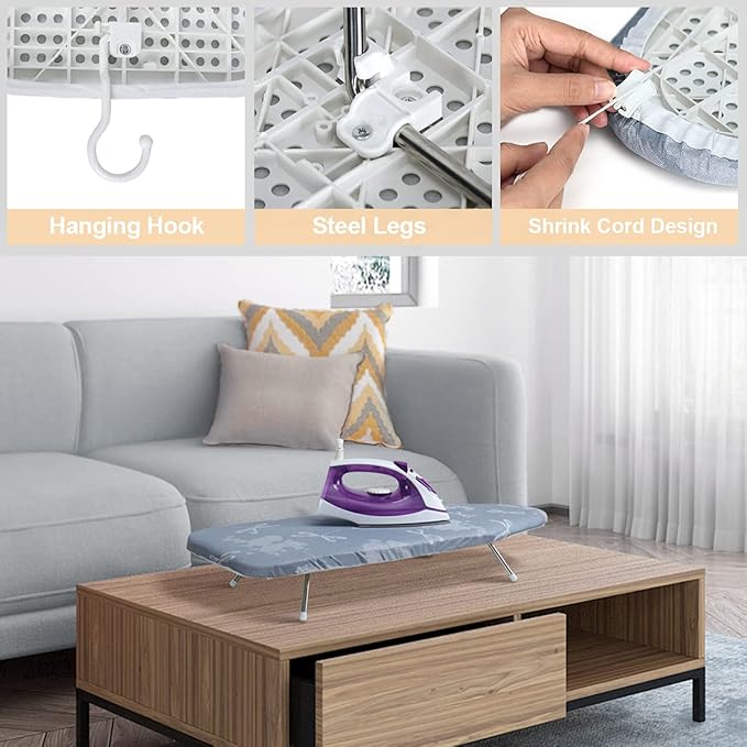 Duwee 12"x29"Table top Ironing Board with Thicken Felt Padding, Heat Resistant Cover,Stainless Steel Legs