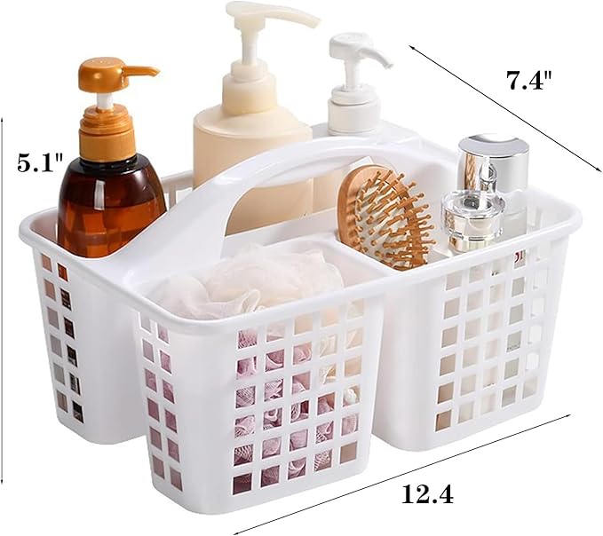 Portable Shower Caddy Basket,Convenient Cleaning Supplies Organizer with Compartments and Handle,Ideal for Bathroom, Bedroom, Kitchen, College Dorm,Garden,etc.12.4" x 7.4" x 5.1"white