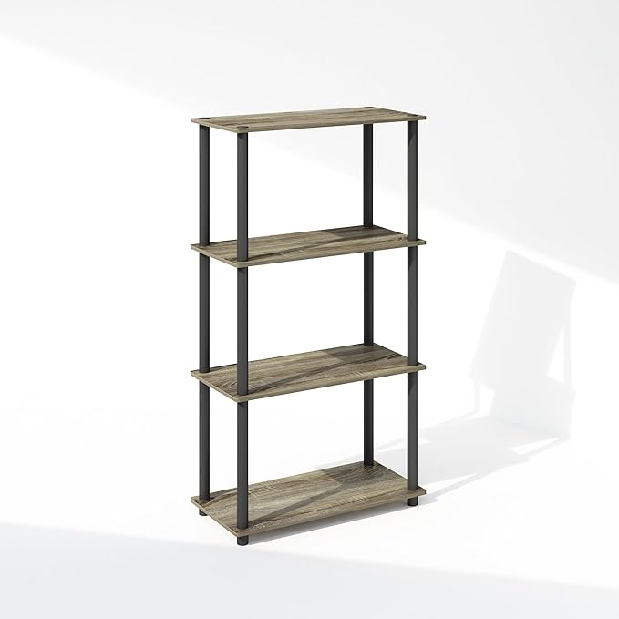 Furinno Turn-N-Tube 4-Tier Multipurpose Bookshelf, Bookcase, French Oak/Black-NeatNest