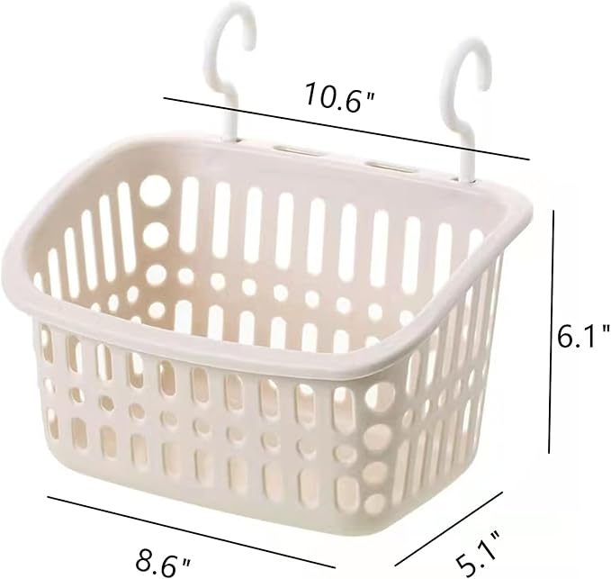 3PCS Plastic Hanging Baskets for Shower, Organizer With Hooks, Rectangle 10.6Inches Small Storage Basket (Beige)-NeatNest