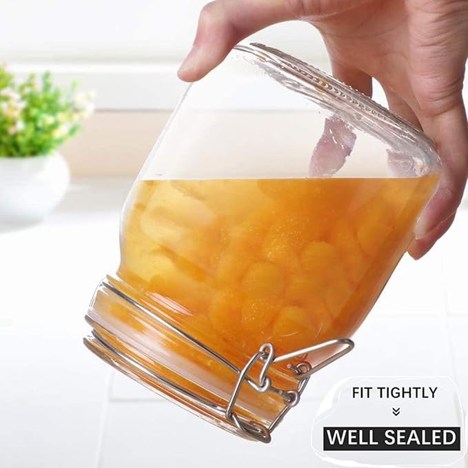 ComSaf Airtight Glass Canister Set of 3 with Lids 34oz Food Storage Jar Square - Storage Container with Clear Preserving Seal Wire Clip Fastening for Kitchen Canning Cereal,Pasta,Sugar,Beans,Spice-NeatNest