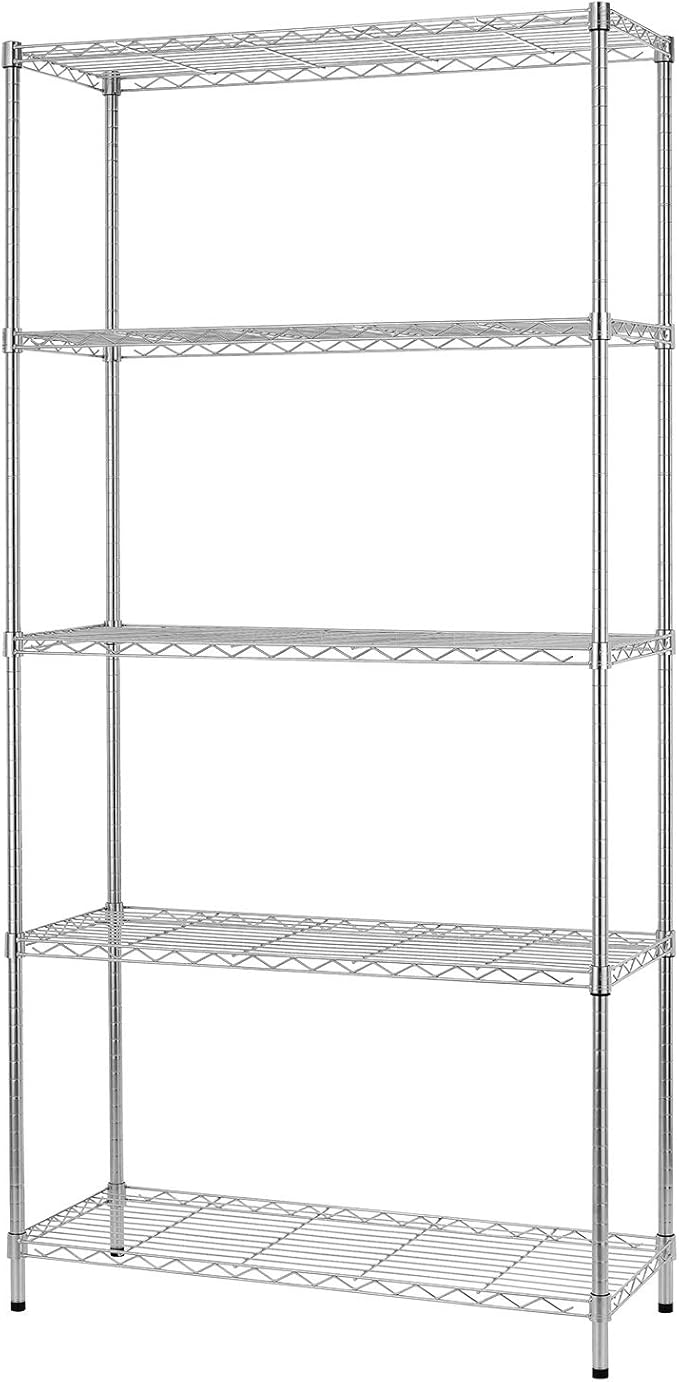 BestOffice 14''Wx36''Dx72''H NSF Wire Shelf Metal 5 Shelf Wire Shelving Unit Storage Shelves Heavy Duty Height Adjustable Utility Commercial Grade Steel Layer Shelf Rack Organizer,Chrome-NeatNest