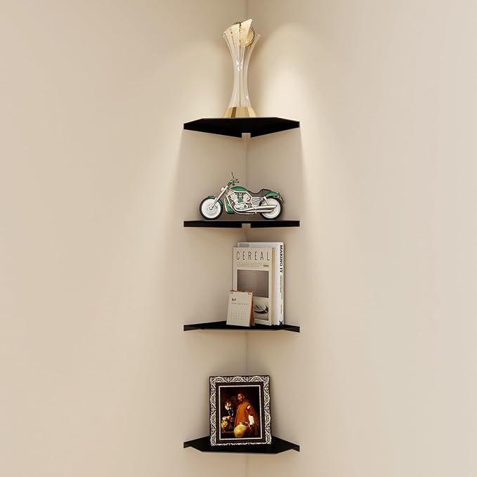 10 Inch Corner Shelf Wall Mounted, Black Corner Floating Shelf for Bathroom, Kitchen, Living Room – Aluminum Alloy Organizer for TV Accessories, Speakers, Cable Box, Game Console-NeatNest