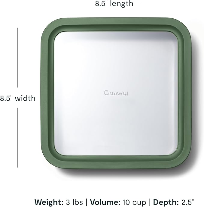 Caraway Glass Food Storage, 10 Cup Glass Container,Ceramic Coated Food Container,Easy to Store, Non Toxic, Non Stick Lunch Box Container with Glass Lids. Dishwasher, Oven,Square Shape,Sage-NeatNest