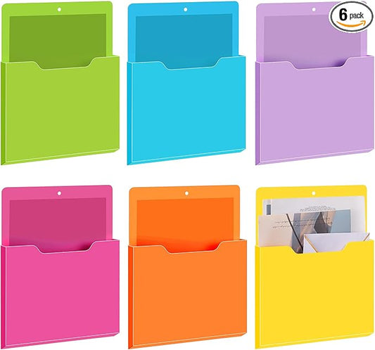 Fuutreo 6 Pcs Magnetic Wall File Organizer Magnetic Wall File Holder Refrigerator Magazine Holder for Mail Letters Paper(Bright Color,10 x 13 Inch,Vertical)