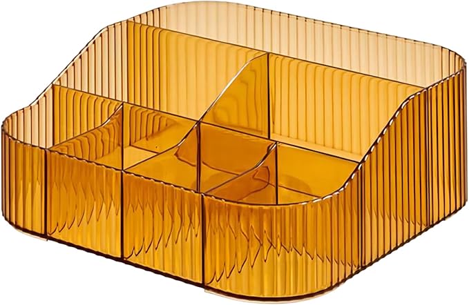 DASITON Large Capacity Makeup Brush Holder,8 Slot Makeup Brush Cup,Vintage striped Make Up Brush Holder,for Vanity Decor,Bathroom Countertops,Desk Storage Container,Cosmetic Display cases(Yellow-XL)-NeatNest