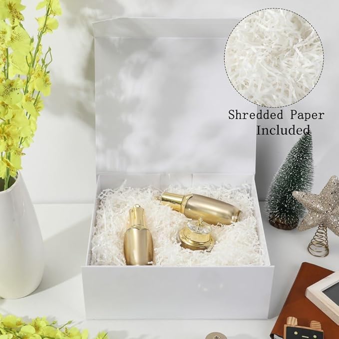 6 Pcs White Gift Boxes Large 13x11x5.3 Inch Magnetic Gift Boxes with Crinkle Paper for Presents-NeatNest