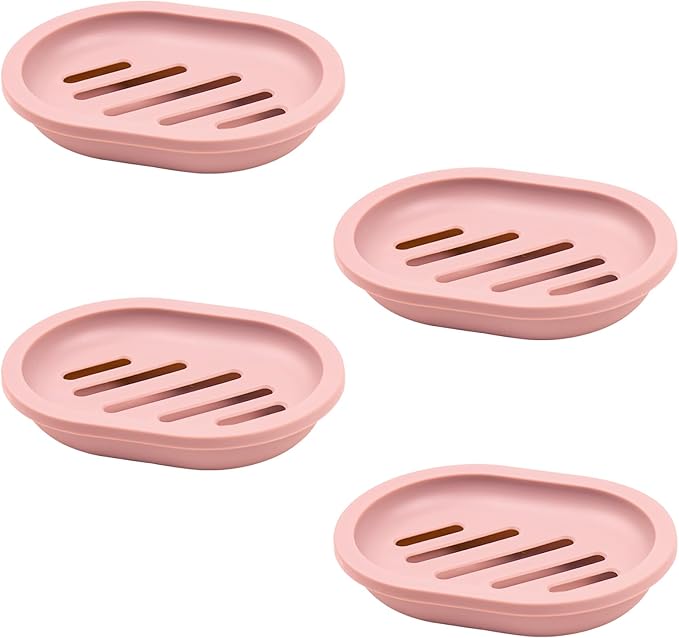 4Pcs Double-Layer Bar Soap Holder for Shower Soap Dish with Drain Soap Saver Box Container Plastic Soap Dish for Bathroom Counter,Kitchen,Toilet (Pink)-NeatNest