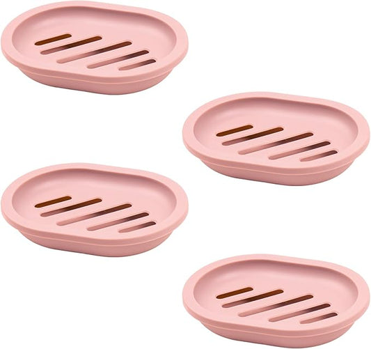 4Pcs Double-Layer Bar Soap Holder for Shower Soap Dish with Drain Soap Saver Box Container Plastic Soap Dish for Bathroom Counter,Kitchen,Toilet (Pink)-NeatNest