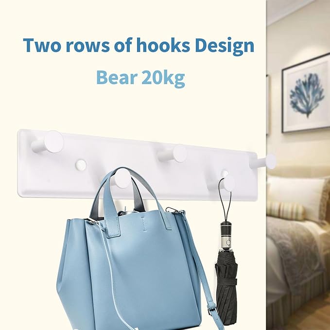 Coat Hooks for Wall, Coat Rack Wall Mounted, White Cloths Hooks with 5 Round Hooks for Bathroom, Entryway, Bedroom-NeatNest