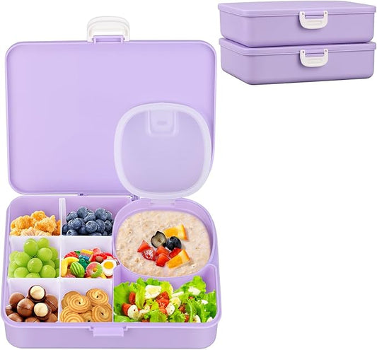 2 Pack Snackle Box Container for Kids,Adjustable Compartments,Reusable Snack Containers with Lids,Easy-Open Latch,Lunch Food Containers,Dishwasher Safe,Leak-Proof Silicone Ring(2 Pack-Purple)-NeatNest