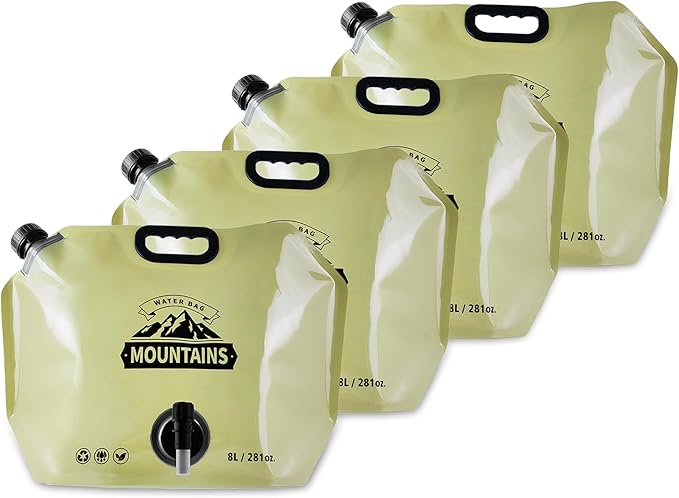 Collapsible 8L Water Storage Bag, BPA-Free Portable Folding Water Jug with Adjustable Faucet, Leakproof Emergency Water Bag for Camping, Hiking, Riding, Outdoor Sport (BEIGE, 4)-NeatNest