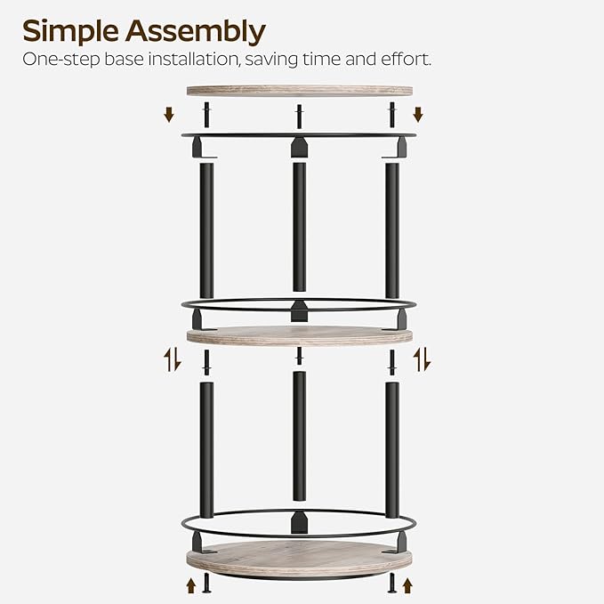 3-Tier Lazy Susan Organizer, Rotating Spice Rack, Spinning Organizer, Industrial Turntable Spice Rack Organizer for Cabinet, Kitchen Countertop, Greige and Black SR23BG-NeatNest