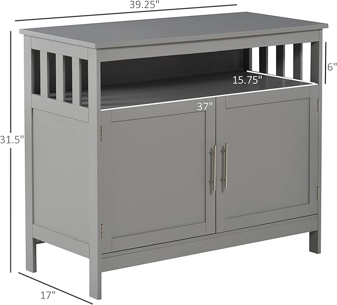 HOMCOM Sideboard Buffet Cabinet, Modern Coffee Bar Cabinet with 2-Level Shelf and Open Compartment, Grey-NeatNest