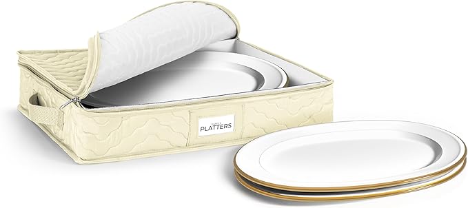 China Platter Storage Containers - Serving Platter Storage Containers - Christmas Platter Storage Rack & Platter Organizer Quilted Exterior, Handles & Felt Dividers Storage Platter for Packing Dishes-NeatNest