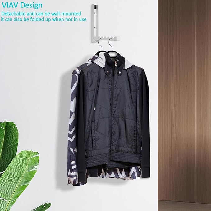 2PCS Over Door Hooks Hanger,Foldable Over Door Drying Laundry Hooks for Hanging Clothes 6 Groves Over Door Towel Racks for Clothes,Coat, Behind Back of Door Bathroom, Bag and Robe( Bright white)