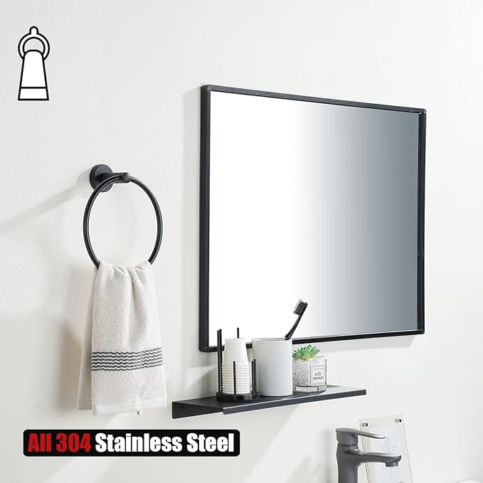 JQK Black Towel Ring, 304 Stainless Steel Matte Black Hand Towel Holder for Bathroom, Wall Mount, TR130-PB