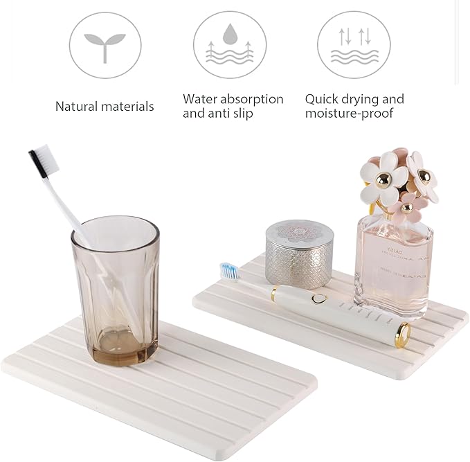 2 PCS Water Absorbent Diatomite Coasters (9.5" x 5.5"), Grooved Design, Water Absorbing Stone Used for Hand Soaps & Plants & toiletries in The Modern Home-NeatNest