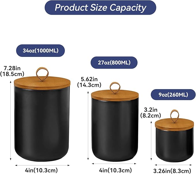 Ceramic Storage Jars, Modern Elegant Highly Polished Airtight Gorgeous Storage Canisters with Wooden Lid Small Food Stroage Jar for Kitchen Spice Tea Vanilla Sugar Coffee Beans (Black tuba)-NeatNest