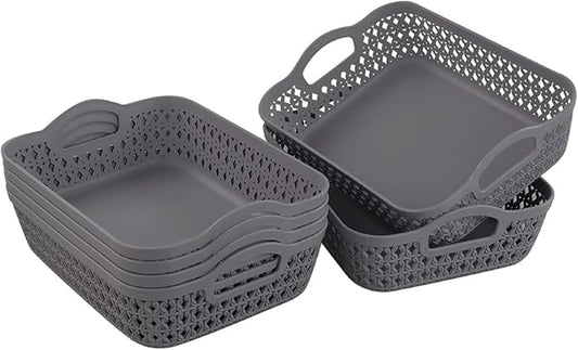 Kekow Small Plastic Storage Basket Tray with Handle, 6-Pack, Gray-NeatNest