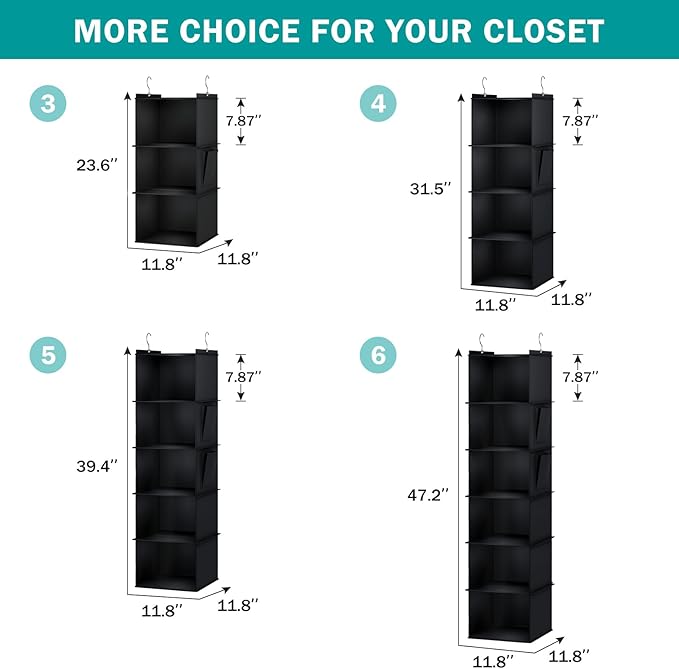 Hanging Closet Organizer, 4-Shelf Closet Hanging Storage Shelves, Black-NeatNest