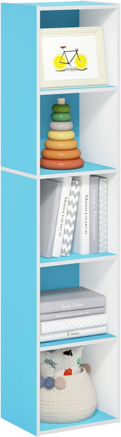 Furinno Luder Bookcase / Book / Storage, 5-Tier Cube, Light Blue/White-NeatNest