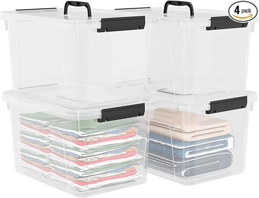 17.5 L Plastic Storage Bin with Lids, Clear Latching Box, 4 Packs