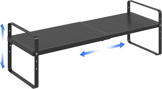 Expandable Cabinet Shelf Organizer Adjustable Metal Spice Rack Stackable Freestanding Counter Storage Shelves for Kitchen Cabinet Under Sink Office Desk (Black - 1Pack - L16.5-27'' * W10.2'' * H9.6'')-NeatNest