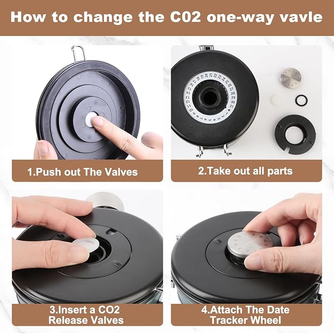 Coffee Canister Airtight Storage Container Stainless Steel Coffee Jar with Scoop,Date Tracker CO2 Release Valve for Dry Food Beans Ground Tea Flour Cereal and Sugar (1.8L Grey-Brown With Spoon)-NeatNest