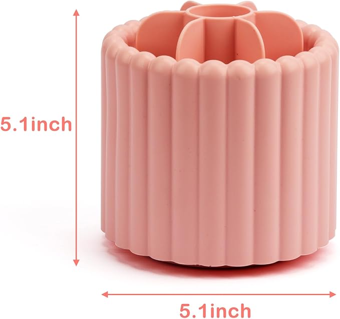 360 Rotating Makeup Brush Cup,Pink Cute Brush Organizer, Removable 7 Slots Spinning Cosmetic Brushes Storage Pen Holder for Vanity, Dresser, Desk, 5 Inch | 1 Pack-NeatNest